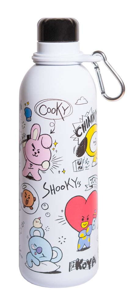 Garrafa BT21 Oficial – Personagens BT21 – Reutilizável com Mosquetão