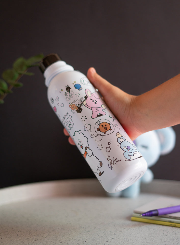 Garrafa BT21 Oficial – Personagens BT21 – Reutilizável com Mosquetão