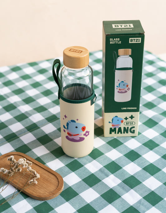 Garrafa BT21 MANG Oficial – Vidro com Capa Protetora