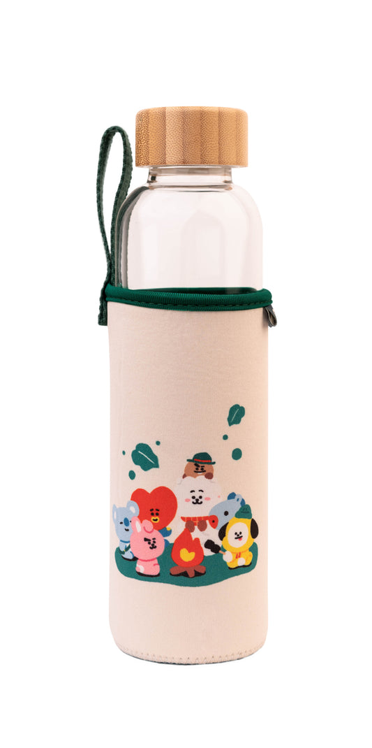 Garrafa BT21 Oficial – Personagens BT21 – Vidro com Capa Protetora
