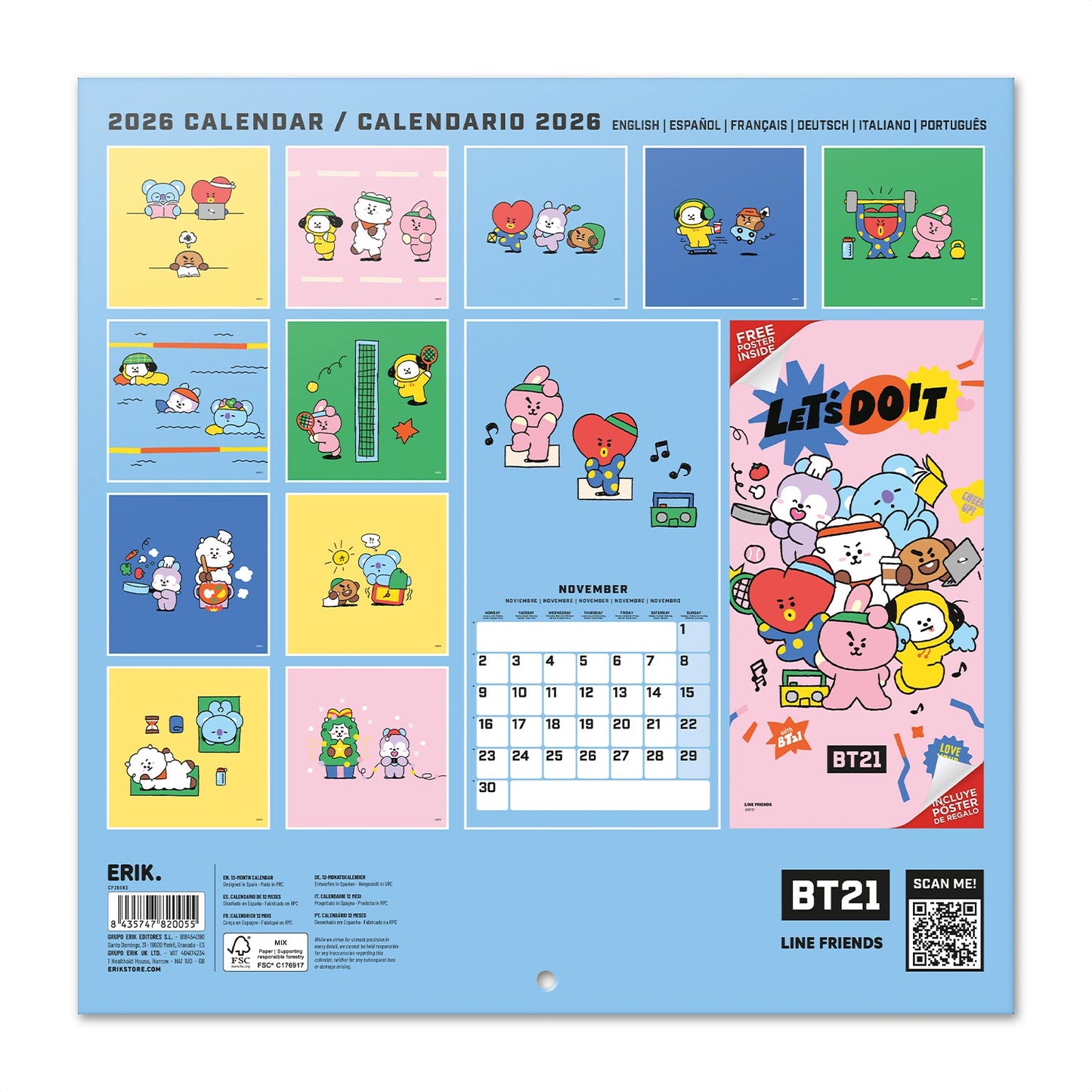 Calendário de Parede BT21 Oficial